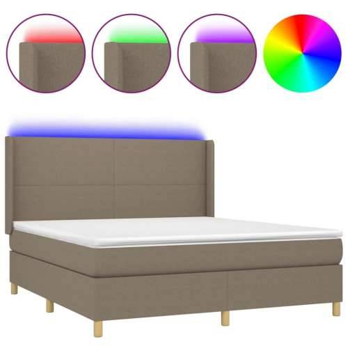 Krevet box spring s madracem LED smeđesivi 180x200 cm tkanina - Sivo-smeđa 180 x 200 cm Gladak dizajn Cijena