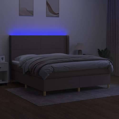 Krevet box spring s madracem LED smeđesivi 180x200 cm tkanina - Sivo-smeđa 180 x 200 cm Gladak dizajn Cijena