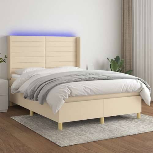 Krevet box spring s madracem LED krem 140x190 cm od tkanine - Krema 140 x 190 cm vodoravne pruge Cijena