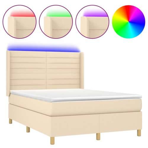 Krevet box spring s madracem LED krem 140x190 cm od tkanine - Krema 140 x 190 cm vodoravne pruge Cijena