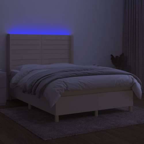 Krevet box spring s madracem LED krem 140x190 cm od tkanine - Krema 140 x 190 cm vodoravne pruge Cijena