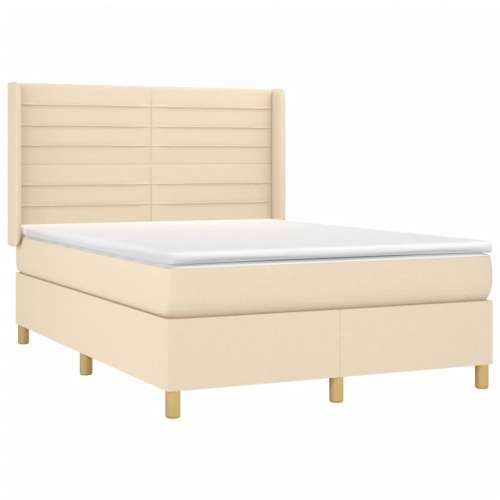 Krevet box spring s madracem LED krem 140x190 cm od tkanine - Krema 140 x 190 cm vodoravne pruge Cijena