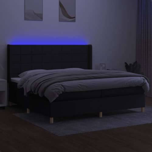 Krevet box spring s madracem LED crni 200x200 cm od tkanine - Crna 200 x 200 cm Blok s kvadratima Cijena