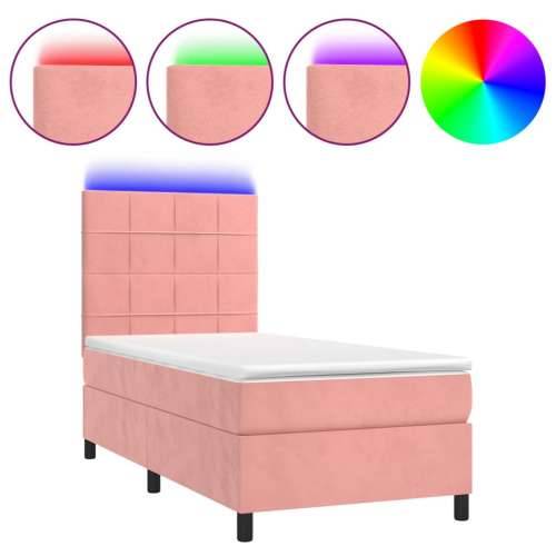Krevet box spring s madracem LED ružičasti 80x200 cm baršunasti - Ružičasta 80 x 200 cm Blok s kvadratima Cijena