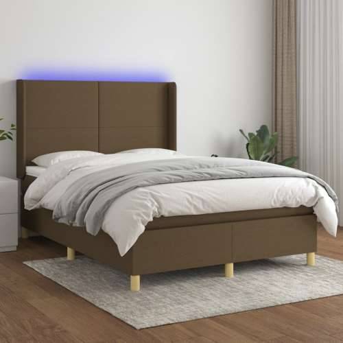 Krevet box spring s madracem LED tamnosmeđi 140x200 cm tkanina - Tamno smeđa 140 x 200 cm Gladak dizajn Cijena