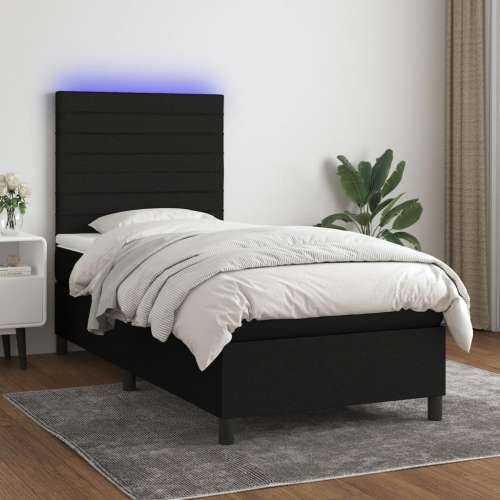 Krevet box spring s madracem LED crni 100x200 cm od tkanine - Crna 100 x 200 cm vodoravne pruge Cijena