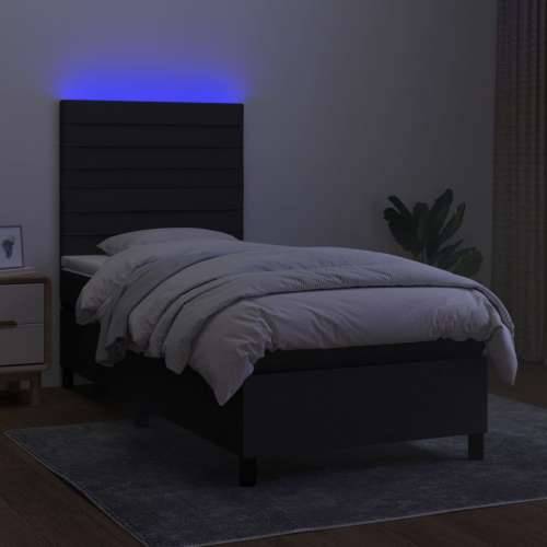 Krevet box spring s madracem LED crni 100x200 cm od tkanine - Crna 100 x 200 cm vodoravne pruge Cijena