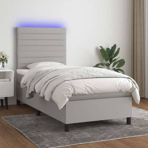 Krevet box spring s madracem LED svjetlosivi 100x200 cm tkanina - Svjetlosiva 100 x 200 cm vodoravne pruge Cijena