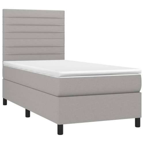 Krevet box spring s madracem LED svjetlosivi 100x200 cm tkanina - Svjetlosiva 100 x 200 cm vodoravne pruge Cijena