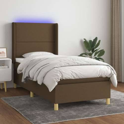 Krevet box spring s madracem LED smeđesivi 90x200 cm tkanina - Sivo-smeđa 90 x 200 cm Obično s čavlima Cijena