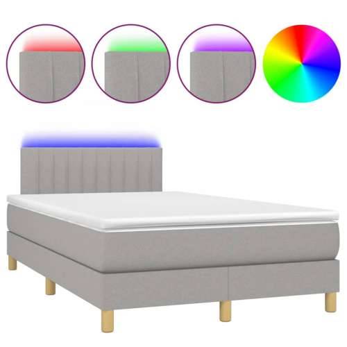 Krevet box spring s madracem LED svjetlosivi 120x200 cm tkanina - Svjetlosiva 120 x 200 cm Okomite pruge Cijena