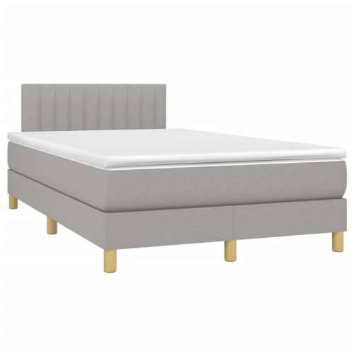 Krevet box spring s madracem LED svjetlosivi 120x200 cm tkanina - Svjetlosiva 120 x 200 cm Okomite pruge Cijena