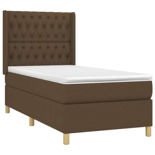 Krevet box spring s madracem LED tamnosmeđi 100x200 cm tkanina - Tamno smeđa 100 x 200 cm Dizajn s gumbima Cijena