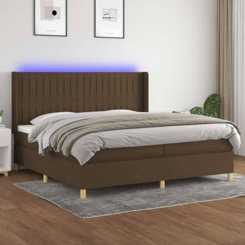 Krevet box spring s madracem LED tamnosmeđi 200x200 cm tkanina - Tamno smeđa 200 x 200 cm Okomite pruge Cijena