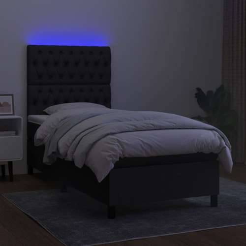 Krevet box spring s madracem LED crni 100x200 cm od tkanine - Crna 100 x 200 cm Dizajn s gumbima Cijena