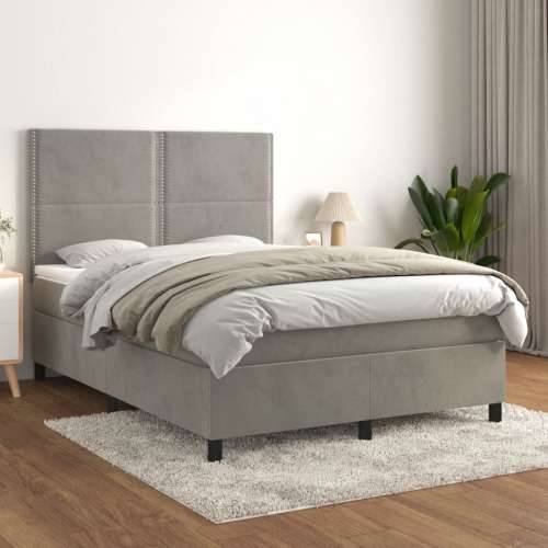 Krevet s oprugama i madracem svjetlosivi 140x190 cm baršunasti - Svjetlosiva 140 x 190 cm Obično s čavlima Cijena