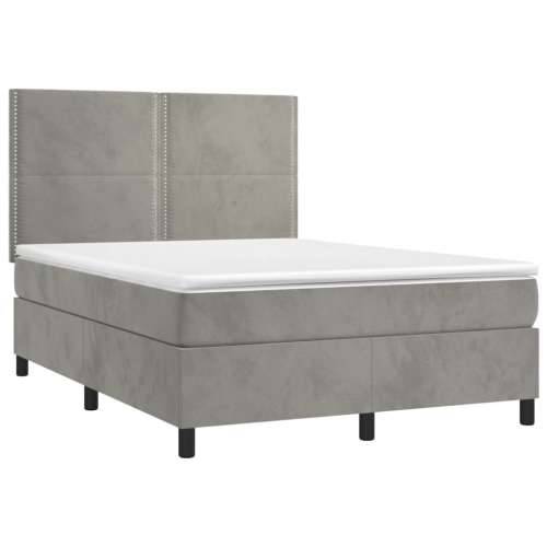 Krevet s oprugama i madracem svjetlosivi 140x190 cm baršunasti - Svjetlosiva 140 x 190 cm Obično s čavlima Cijena