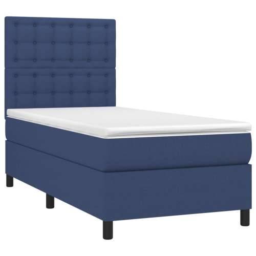 Krevet box spring s madracem LED plavi 90x190 cm od tkanine - Plava 90 x 190 cm gumbi Cijena