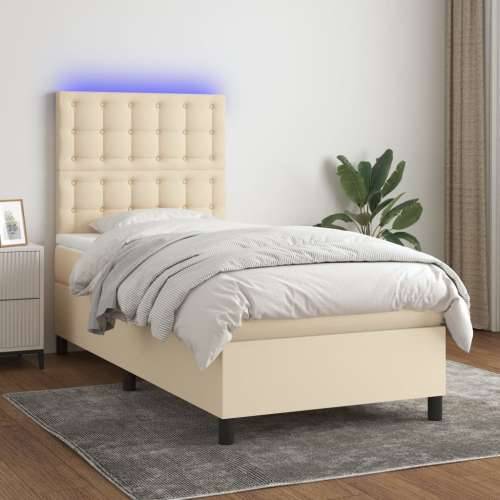 Krevet box spring s madracem LED krem 100x200 cm od tkanine - Krema 100 x 200 cm gumbi Cijena