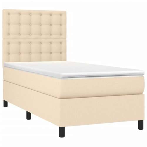 Krevet box spring s madracem LED krem 100x200 cm od tkanine - Krema 100 x 200 cm gumbi Cijena