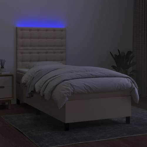 Krevet box spring s madracem LED krem 100x200 cm od tkanine - Krema 100 x 200 cm gumbi Cijena