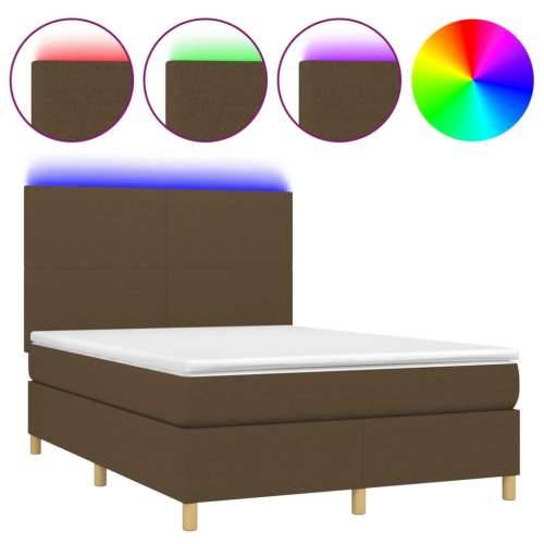Krevet box spring s madracem LED tamnosmeđi 140x190 cm tkanina - Tamno smeđa 140 x 190 cm Gladak dizajn Cijena