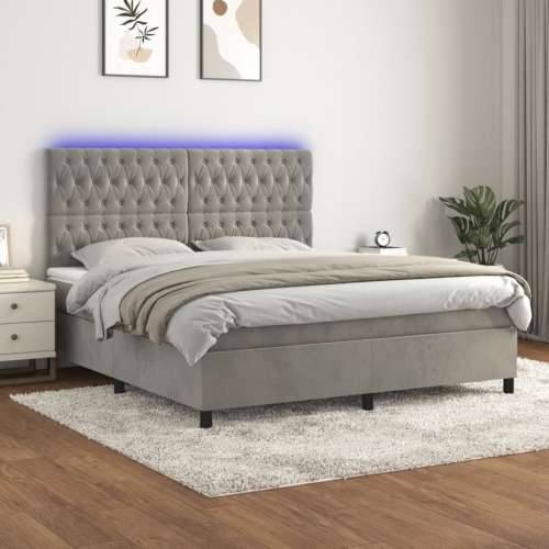 Krevet box spring s madracem LED svjetlosivi 180x200 cm baršun - Svjetlosiva 180 x 200 cm Dizajn s gumbima Cijena
