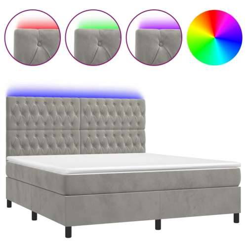 Krevet box spring s madracem LED svjetlosivi 180x200 cm baršun - Svjetlosiva 180 x 200 cm Dizajn s gumbima Cijena