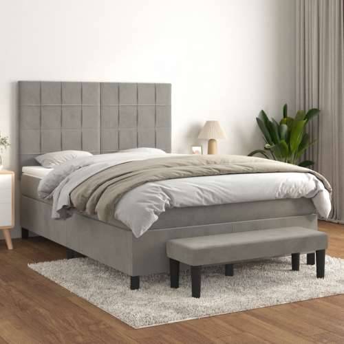 Krevet s oprugama i madracem svjetlosivi 140x190 cm baršunasti - Svjetlosiva 140 x 190 cm Blok s kvadratima Cijena