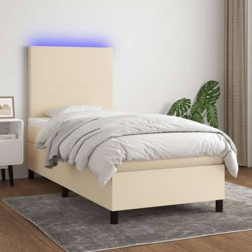 Krevet box spring s madracem LED krem 90x200 cm od tkanine - Krema 90 x 200 cm Gladak dizajn Cijena