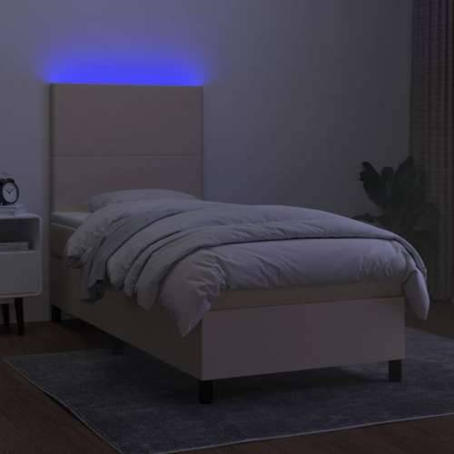 Krevet box spring s madracem LED krem 90x200 cm od tkanine - Krema 90 x 200 cm Gladak dizajn Cijena