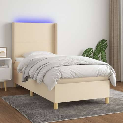 Krevet box spring s madracem LED krem 90x200 cm od tkanine - Krema 90 x 200 cm Gladak dizajn Cijena