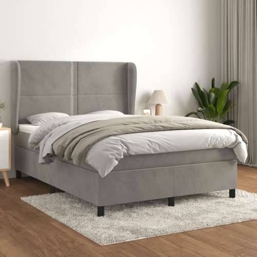 Krevet s oprugama i madracem svjetlosivi 140x190 cm baršunasti - Svjetlosiva 140 x 190 cm Obično s čavlima Cijena