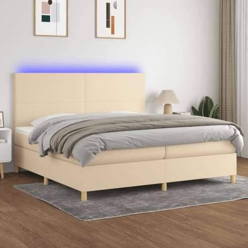 Krevet box spring s madracem LED krem 200x200 cm od tkanine - Krema 200 x 200 cm Gladak dizajn Cijena
