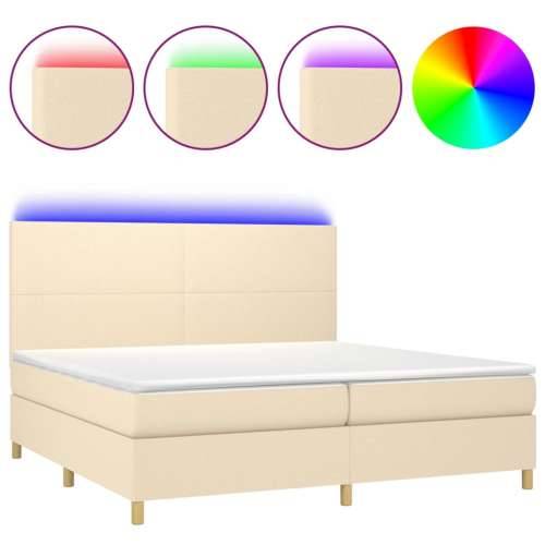 Krevet box spring s madracem LED krem 200x200 cm od tkanine - Krema 200 x 200 cm Gladak dizajn Cijena