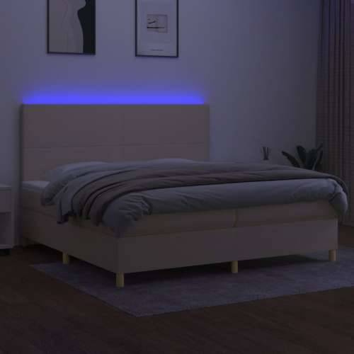 Krevet box spring s madracem LED krem 200x200 cm od tkanine - Krema 200 x 200 cm Gladak dizajn Cijena