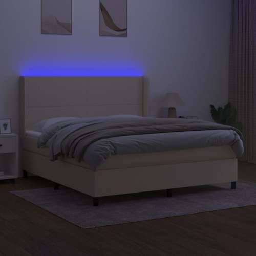 Krevet box spring s madracem LED krem 180x200 cm od tkanine - Krema 180 x 200 cm Gladak dizajn Cijena