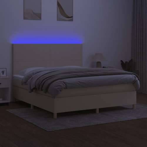 Krevet box spring s madracem LED krem 180x200 cm od tkanine - Krema 180 x 200 cm Gladak dizajn Cijena