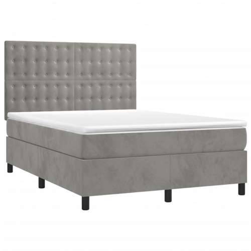 Krevet box spring s madracem LED svjetlosivi 140x190 cm baršun - Svjetlosiva 140 x 190 cm gumbi Cijena