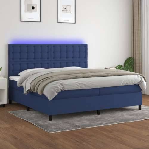 Krevet box spring s madracem LED plavi 200x200 cm od tkanine - Plava 200 x 200 cm gumbi Cijena