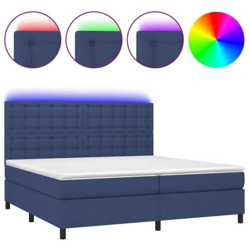 Krevet box spring s madracem LED plavi 200x200 cm od tkanine - Plava 200 x 200 cm gumbi Cijena