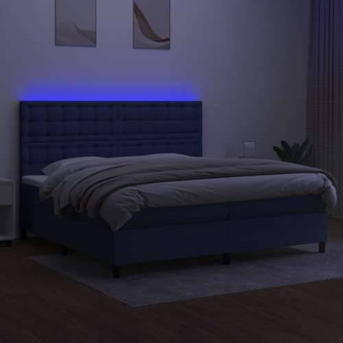 Krevet box spring s madracem LED plavi 200x200 cm od tkanine - Plava 200 x 200 cm gumbi Cijena