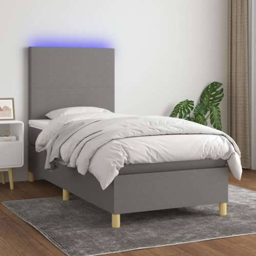 Krevet box spring s madracem LED tamnosivi 90x190 cm tkanina - Tamno siva 90 x 190 cm Gladak dizajn Cijena
