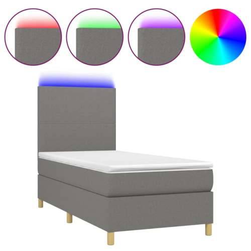 Krevet box spring s madracem LED tamnosivi 90x190 cm tkanina - Tamno siva 90 x 190 cm Gladak dizajn Cijena