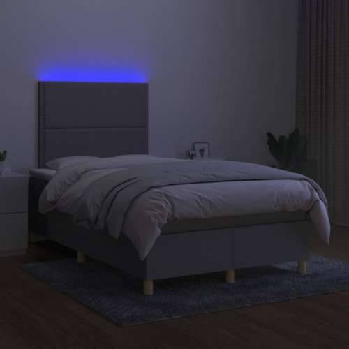 Krevet box spring s madracem LED svjetlosivi 120x200 cm tkanina - Svjetlosiva 120 x 200 cm Obično s čavlima Cijena