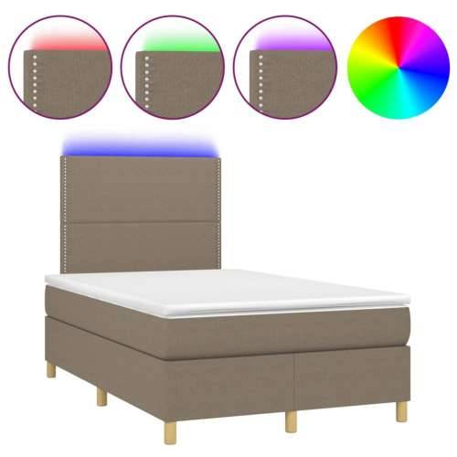 Krevet box spring s madracem LED smeđesivi 120 x 200 cm tkanina - Sivo-smeđa 120 x 200 cm Obično s čavlima Cijena