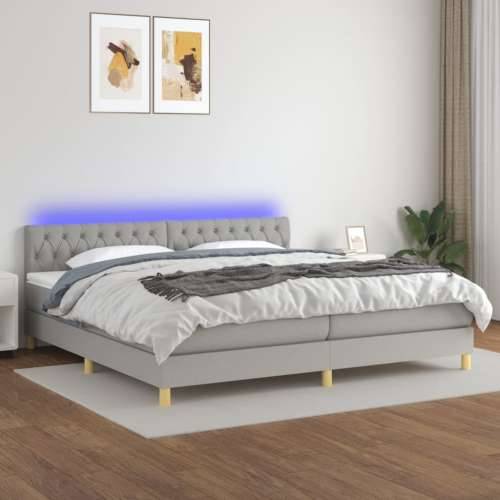 Krevet box spring s madracem LED svjetlosivi 200x200 cm tkanina - Svjetlosiva 200 x 200 cm Dizajn s gumbima Cijena