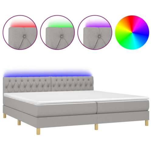 Krevet box spring s madracem LED svjetlosivi 200x200 cm tkanina - Svjetlosiva 200 x 200 cm Dizajn s gumbima Cijena