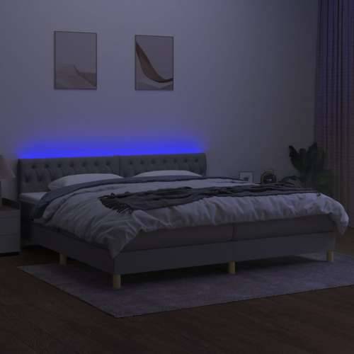 Krevet box spring s madracem LED svjetlosivi 200x200 cm tkanina - Svjetlosiva 200 x 200 cm Dizajn s gumbima Cijena