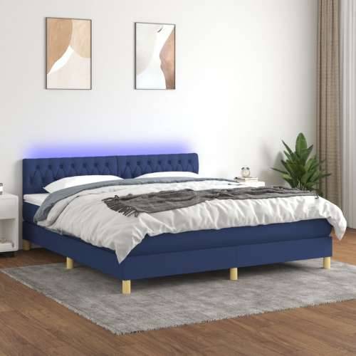 Krevet box spring s madracem LED plavi 180x200 cm od tkanine - Plava 180 x 200 cm Dizajn s gumbima Cijena